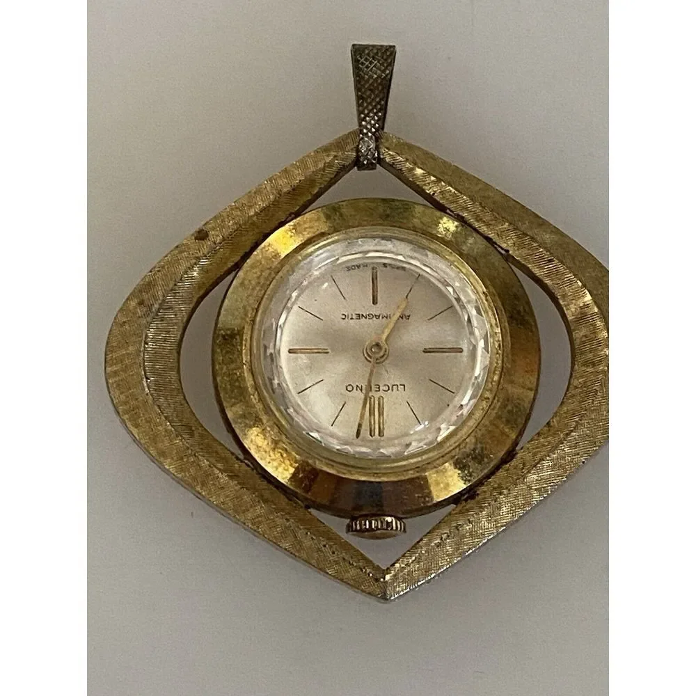 Vintage Mechanical Gold‎ Tone Lucerne Ladies Pendant Watch Faceted Swiss Made
